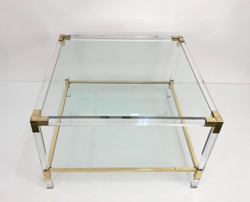 Italian Acrylic Glass & Brass Square Cocktail Table by Charles Hollis Jones, 1970s-JDR-1125970