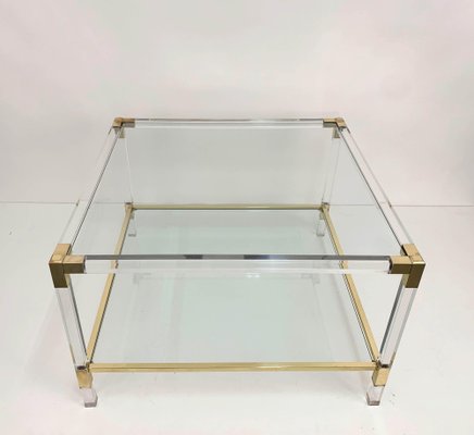 Italian Acrylic Glass & Brass Square Cocktail Table by Charles Hollis Jones, 1970s-JDR-1125970