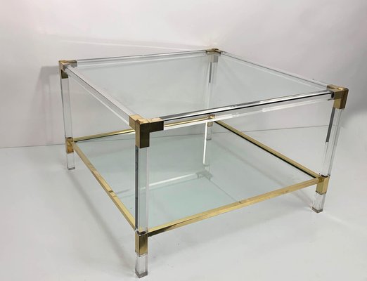 Italian Acrylic Glass & Brass Square Cocktail Table by Charles Hollis Jones, 1970s-JDR-1125970