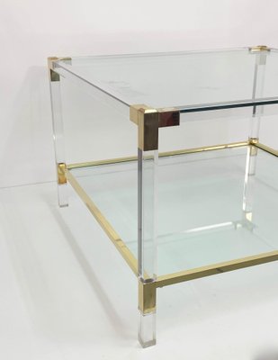 Italian Acrylic Glass & Brass Square Cocktail Table by Charles Hollis Jones, 1970s-JDR-1125970