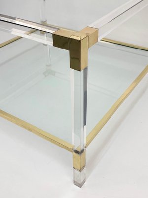 Italian Acrylic Glass & Brass Square Cocktail Table by Charles Hollis Jones, 1970s-JDR-1125970