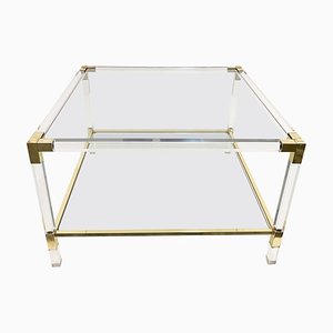 Italian Acrylic Glass & Brass Square Cocktail Table by Charles Hollis Jones, 1970s-JDR-1125970