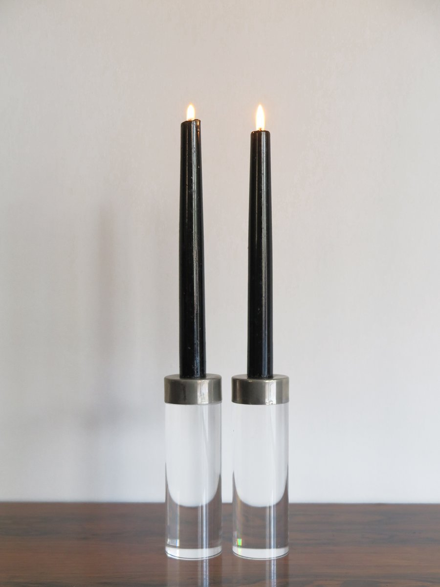 Italian Acrylic Glass Candleholders by Felice Antonio Botta, 1970s, Set of 2