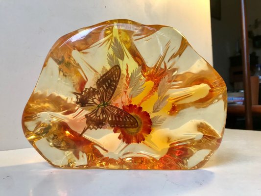 Italian Acrylic Glass Micro Cosmos with Butterfly and Flowers, 1960s-LCR-809959