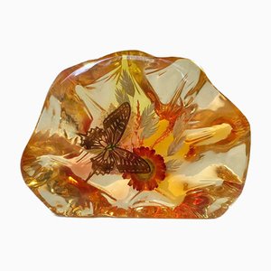 Italian Acrylic Glass Micro Cosmos with Butterfly and Flowers, 1960s-LCR-809959