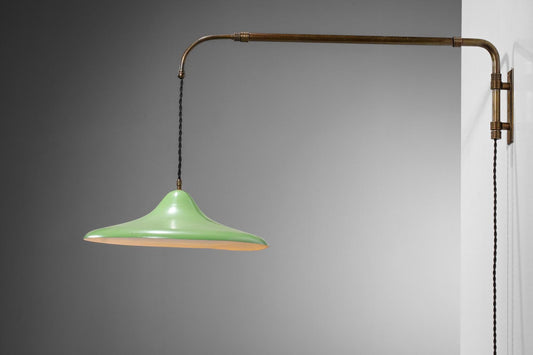 Italian Almond Green Metal Wall Light from Arredoluce, 1960s