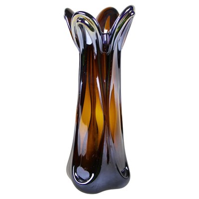 Italian Amber Colored Vase in Murano Glass with Chrome Effect, 1970-TQA-1322003