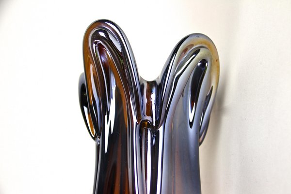 Italian Amber Colored Vase in Murano Glass with Chrome Effect, 1970-TQA-1322003