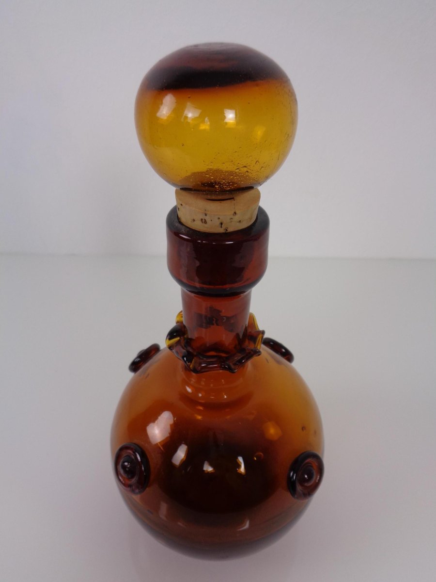 Italian Amber Glass Decanter with Stopper, 1960s