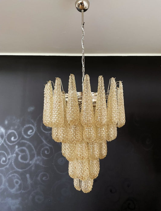 Italian Amber Murano Glass Chandelier with 52 Drop Petals, 1990s