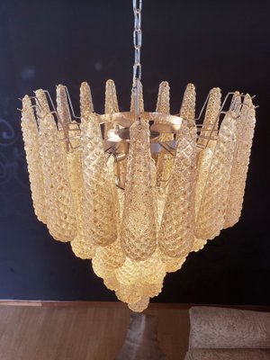 Italian Amber Murano Glass Chandelier with 52 Drop Petals, 1990s-FHZ-1818562