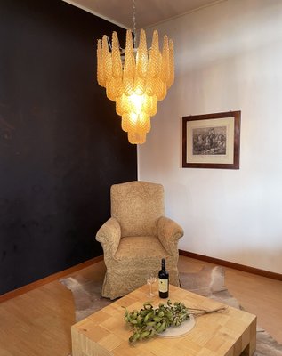 Italian Amber Murano Glass Chandelier with 52 Drop Petals, 1990s-FHZ-1818562