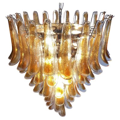 Italian Amber Murano Glass Petal Chandelier-OVO-1817276