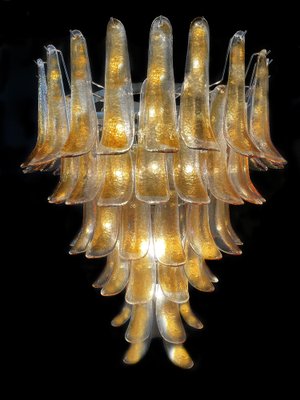 Italian Amber Murano Glass Petal Chandelier-OVO-1817276