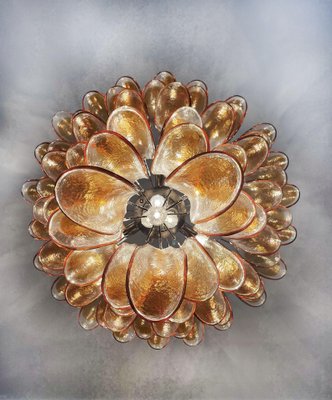 Italian Amber Murano Glass Petal Chandelier-OVO-1817276