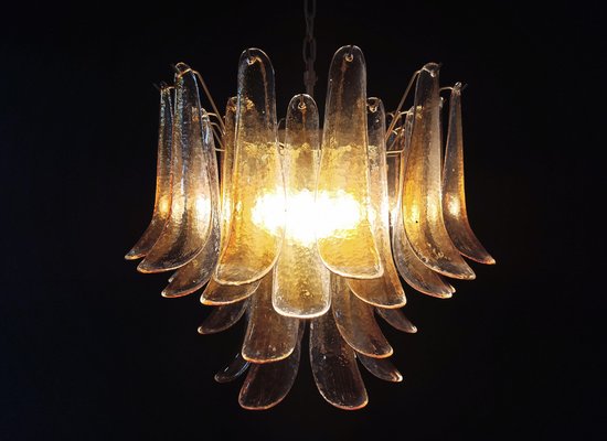 Italian Amber Murano Glass Petal Chandeliers, Set of 2-OVO-1817275