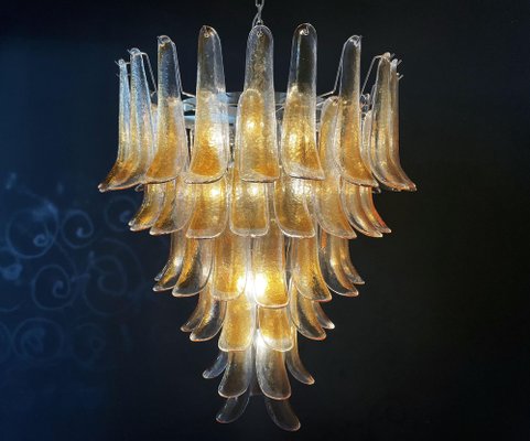 Italian Amber Murano Glass Petal Chandeliers, Set of 2-OVO-1817277