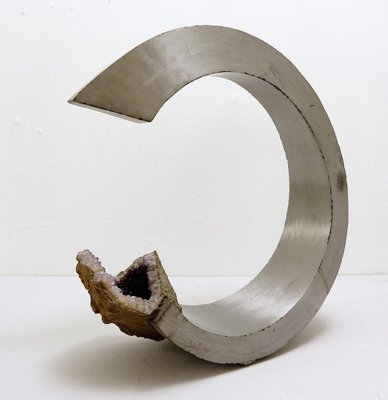 Italian Amethyst in Brushed Aluminum Arc Sculpture, 1970s-JG-1239364