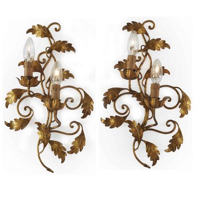 Italian Appliques with Golden Iron Leaves, 1960s, Set of 2-TBU-2033821