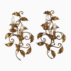 Italian Appliques with Golden Iron Leaves, 1960s, Set of 2-TBU-2033821