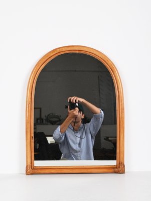 Italian Arch-Shaped Mirror with Double Bamboo Wicker Frame, 1970s-JDR-1450863