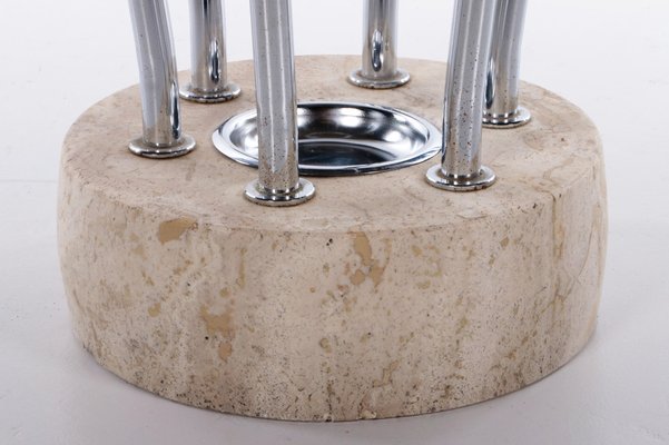 Italian Architectural Travertine Chrome Coat Rack, 1960s-EZZ-1336476