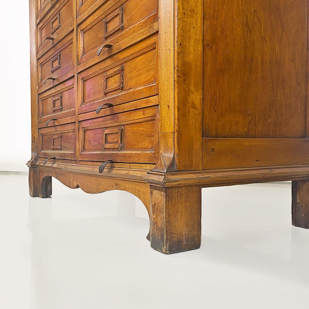 Italian Archive Cabinet in Walnut Wood and Brass Details, 1940s