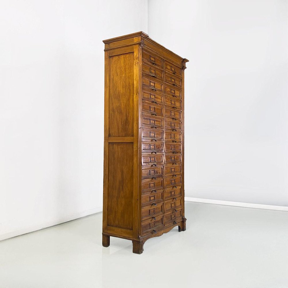 Italian Archive Cabinet in Walnut Wood and Brass Details, 1940s