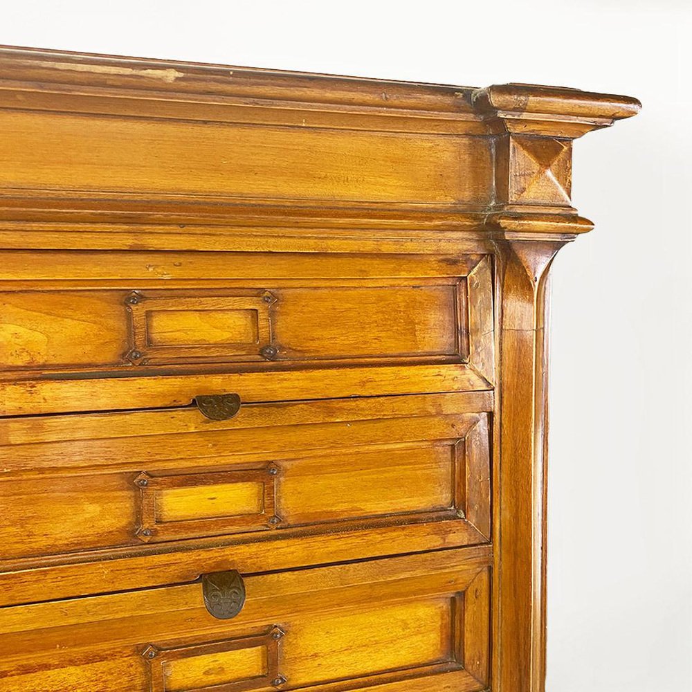 Italian Archive Cabinet in Walnut Wood and Brass Details, 1940s