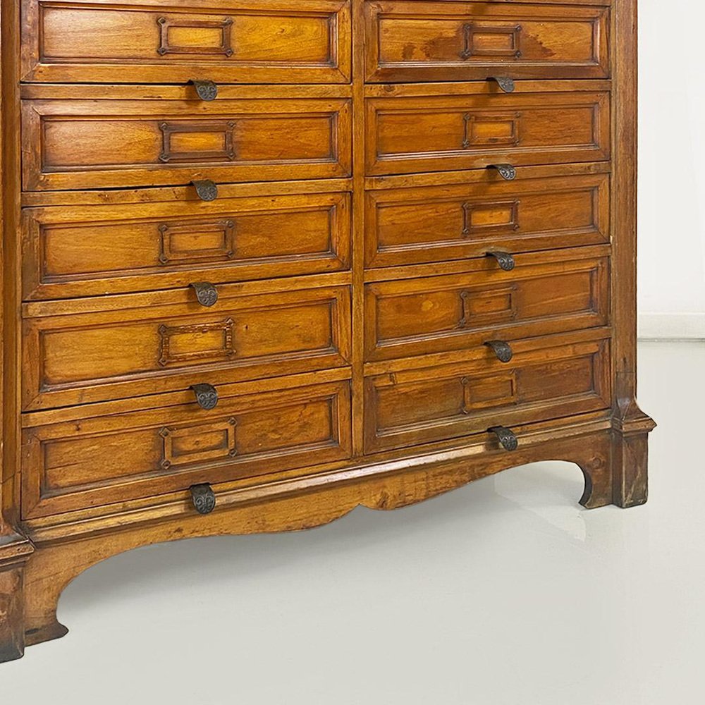 Italian Archive Cabinet in Walnut Wood and Brass Details, 1940s