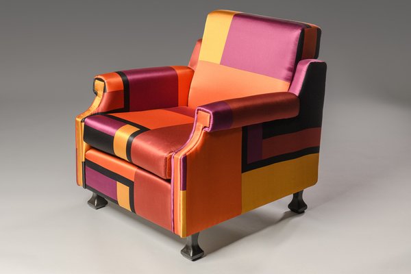 Italian Armchair in Multicolour Silk, 1960s-XWN-1814584