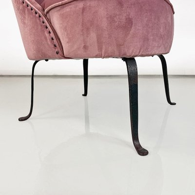 Italian Armchair in Pink Velvet and Curved Metal, 1950s-GDD-1749331