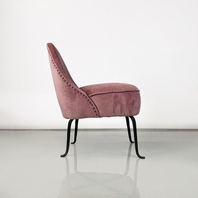 Italian Armchair in Pink Velvet and Curved Metal, 1950s-GDD-1749331