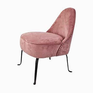 Italian Armchair in Pink Velvet and Curved Metal, 1950s-GDD-1749331