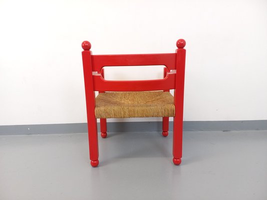 Italian Armchair in Red Wood and Straw in the style of Vico Magistretti, 1970s-AHO-1811525