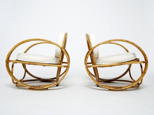 Italian Armchairs in Bamboo with Bouclé Fabric, 1960s, Set of 2-YJA-1279586