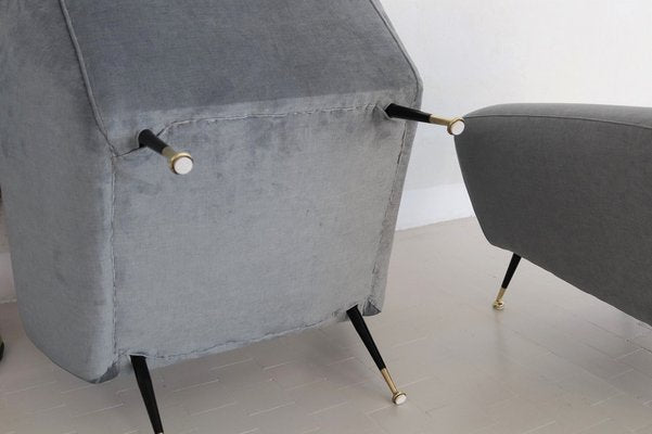 Italian Armchairs in Blue Grey Velvet, 1950s, Set of 2-VNE-1823563