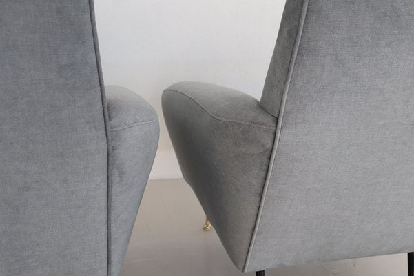 Italian Armchairs in Blue Grey Velvet, 1950s, Set of 2-VNE-1823563