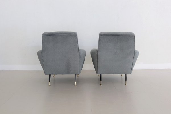 Italian Armchairs in Blue Grey Velvet, 1950s, Set of 2-VNE-1823563