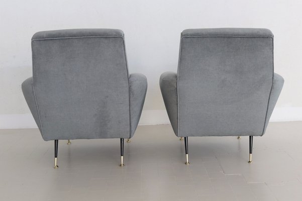 Italian Armchairs in Blue Grey Velvet, 1950s, Set of 2-VNE-1823563