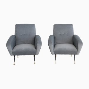 Italian Armchairs in Blue Grey Velvet, 1950s, Set of 2-VNE-1823563