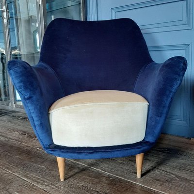 Italian Armchairs in Cobalt Blue and Cream, 1960, Set of 2-TDA-1376436