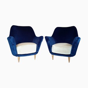 Italian Armchairs in Cobalt Blue and Cream, 1960, Set of 2-TDA-1376436