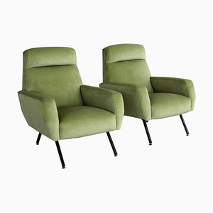 Italian Armchairs in Green Velvet, 1960s, Set of 2-VNE-966128