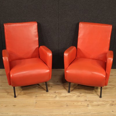 Italian Armchairs in Red Faux Leather, 1970s, Set of 2-RP-676461