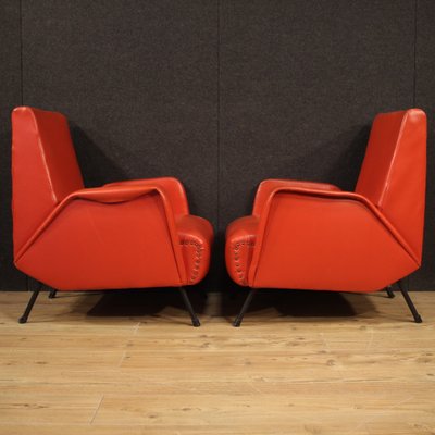 Italian Armchairs in Red Faux Leather, 1970s, Set of 2-RP-676461