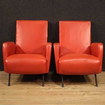 Italian Armchairs in Red Faux Leather, 1970s, Set of 2-RP-676461