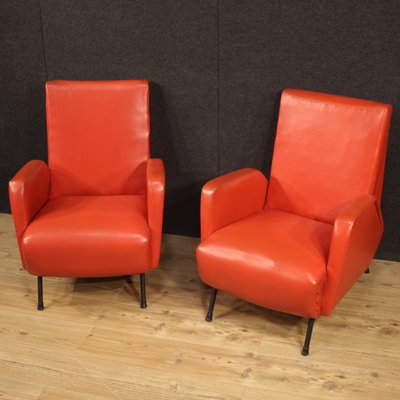 Italian Armchairs in Red Faux Leather, 1970s, Set of 2-RP-676461