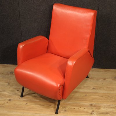 Italian Armchairs in Red Faux Leather, 1970s, Set of 2-RP-676461