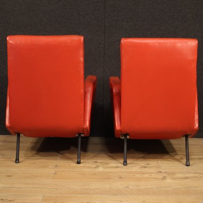 Italian Armchairs in Red Faux Leather, 1970s, Set of 2-RP-676461